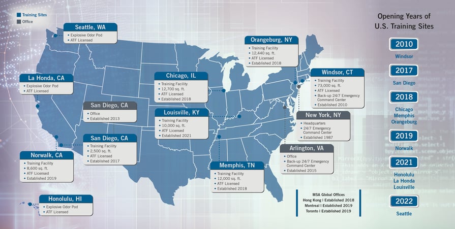 msa training facilities and explosive hub locations in the US